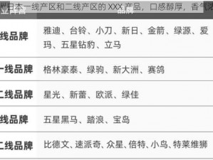 亚洲日本一线产区和二线产区的 XXX 产品，口感醇厚，香气浓郁