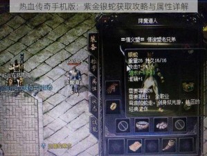 热血传奇手机版：紫金银蛇获取攻略与属性详解