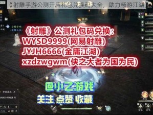 《射雕手游公测开启礼包兑换码大全，助力畅游江湖》