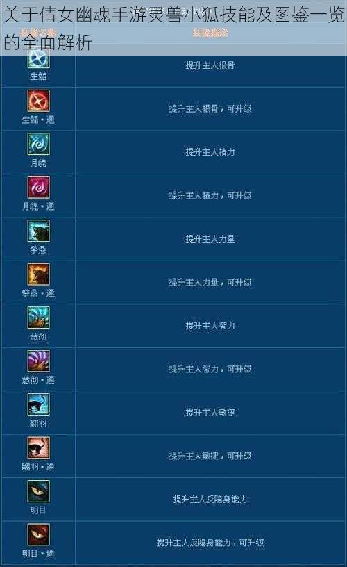 关于倩女幽魂手游灵兽小狐技能及图鉴一览的全面解析