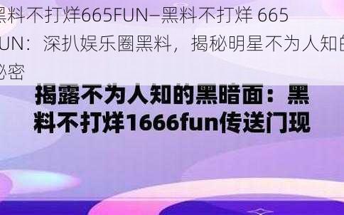 黑料不打烊665FUN—黑料不打烊 665FUN：深扒娱乐圈黑料，揭秘明星不为人知的秘密