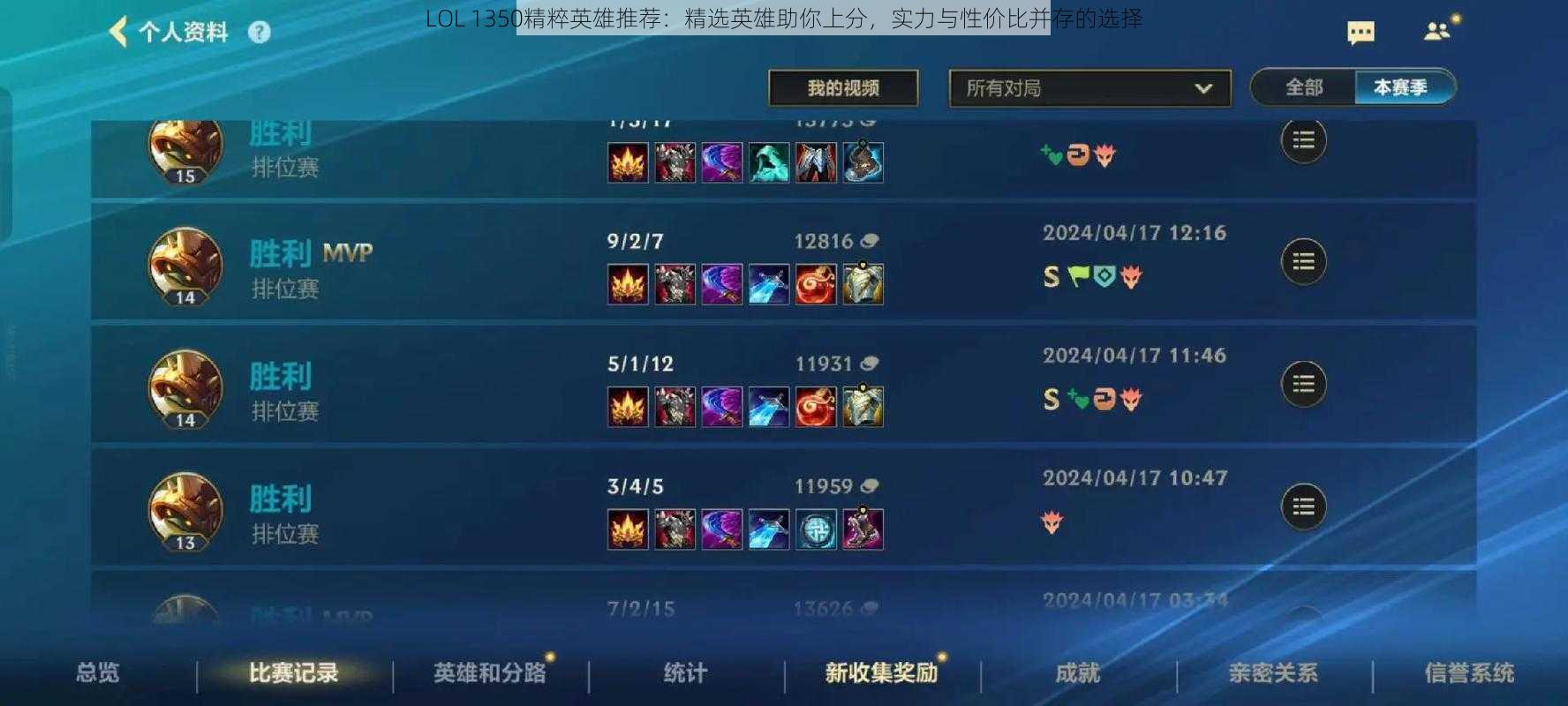 LOL 1350精粹英雄推荐：精选英雄助你上分，实力与性价比并存的选择