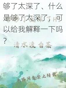 够了太深了、什么是够了太深了，可以给我解释一下吗？