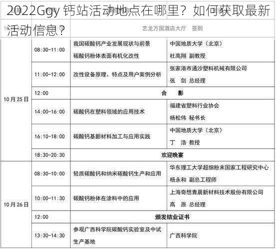 2022Ggy 钙站活动地点在哪里？如何获取最新活动信息？