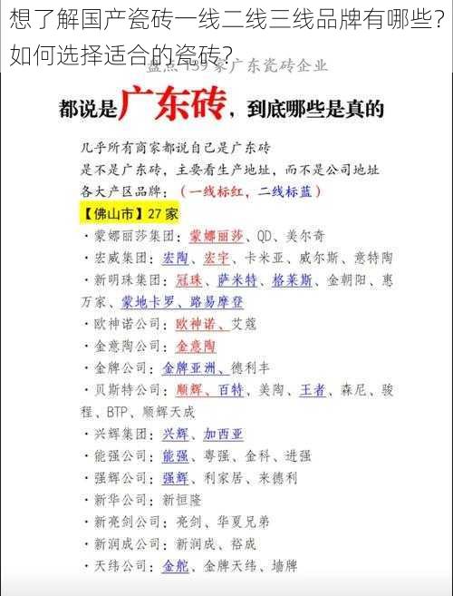 想了解国产瓷砖一线二线三线品牌有哪些？如何选择适合的瓷砖？