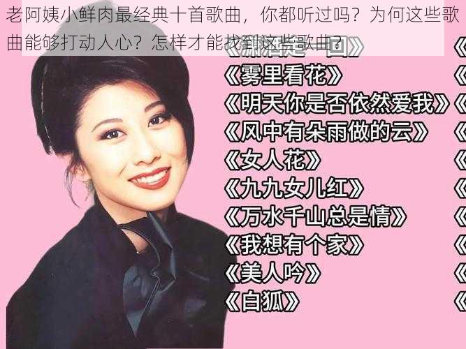 老阿姨小鲜肉最经典十首歌曲，你都听过吗？为何这些歌曲能够打动人心？怎样才能找到这些歌曲？