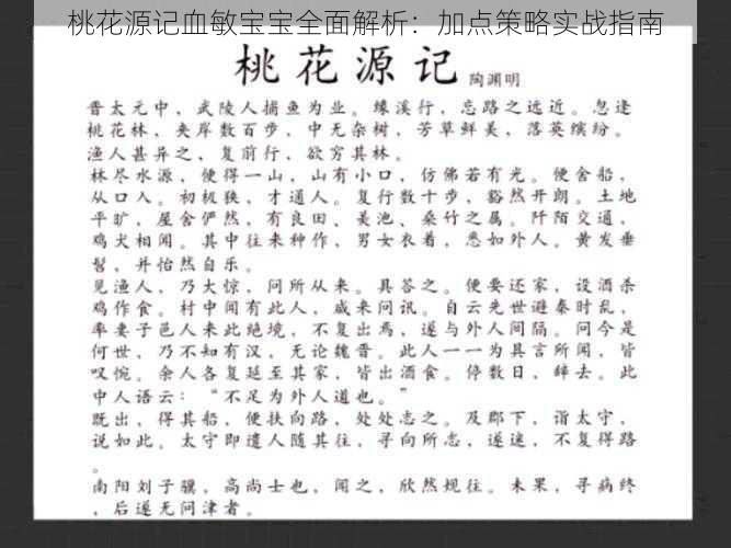 桃花源记血敏宝宝全面解析：加点策略实战指南