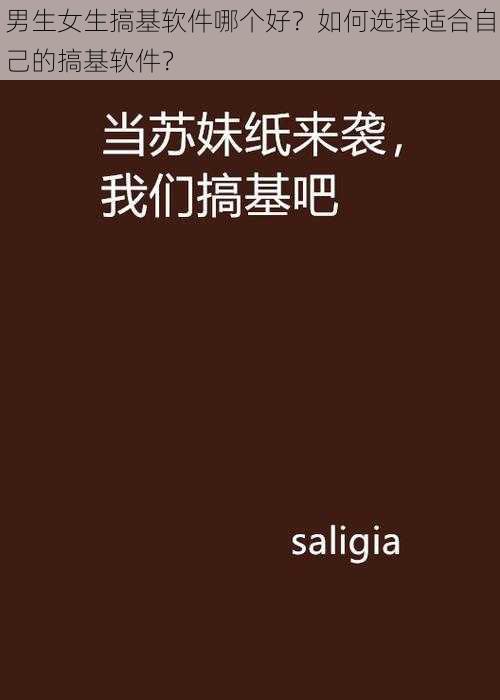 男生女生搞基软件哪个好？如何选择适合自己的搞基软件？