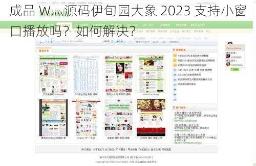 成品 W灬源码伊旬园大象 2023 支持小窗口播放吗？如何解决？