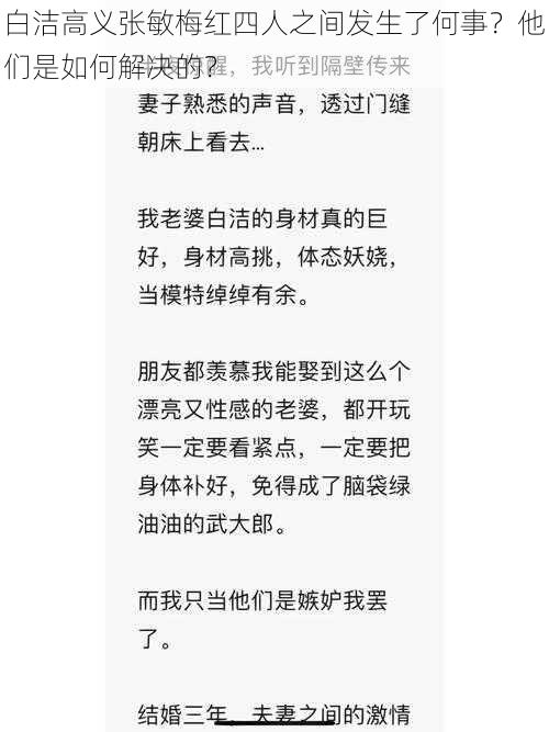 白洁高义张敏梅红四人之间发生了何事？他们是如何解决的？