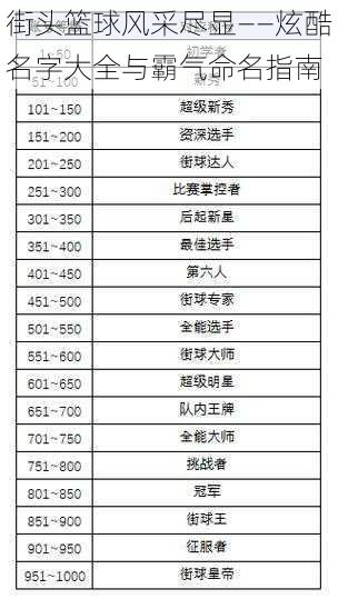 街头篮球风采尽显——炫酷名字大全与霸气命名指南