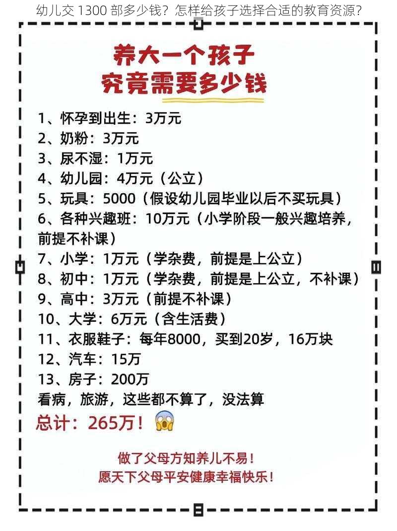 幼儿交 1300 部多少钱？怎样给孩子选择合适的教育资源？