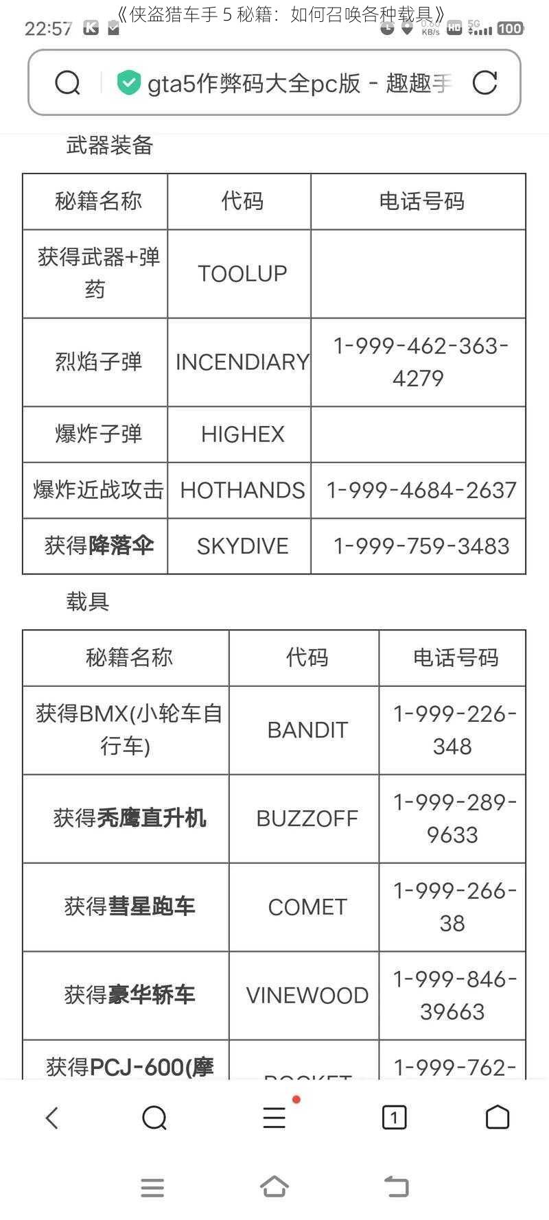 《侠盗猎车手 5 秘籍：如何召唤各种载具》