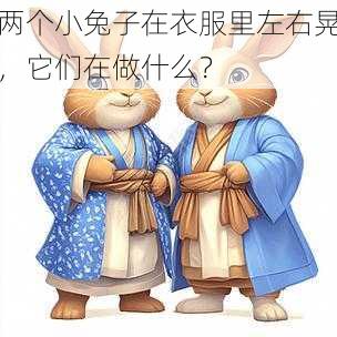 两个小兔子在衣服里左右晃，它们在做什么？