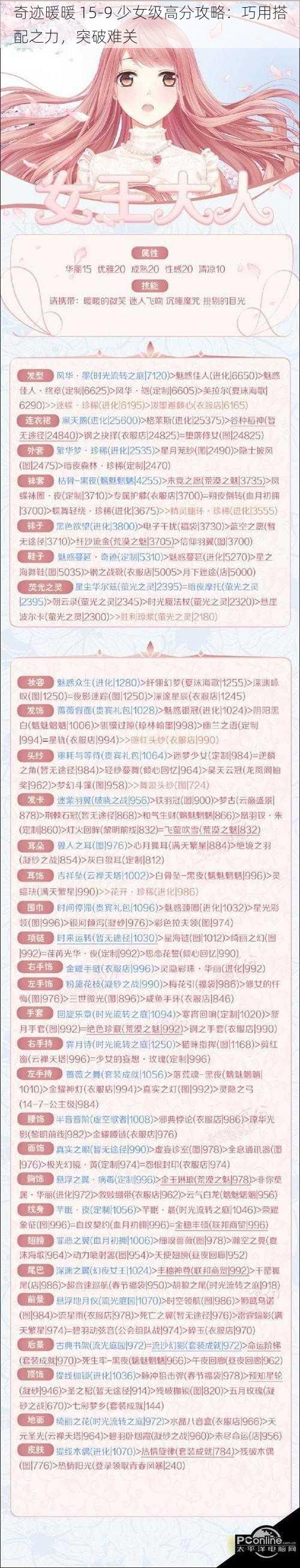 奇迹暖暖 15-9 少女级高分攻略：巧用搭配之力，突破难关