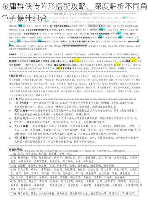 金庸群侠传阵形搭配攻略：深度解析不同角色的最佳组合