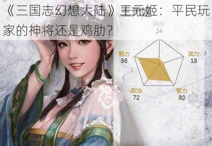 《三国志幻想大陆》王元姬：平民玩家的神将还是鸡肋？